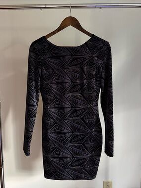 Black Sparkle Geometric Long-Sleeve Bodycon Dress